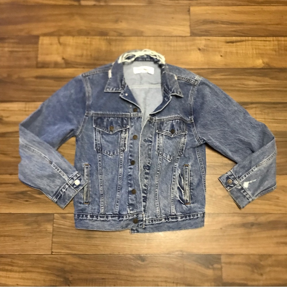Reformation Vintage Wash Distressed Jean Jacket Sz L Womens